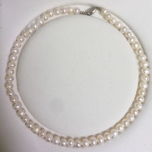 真珍珠 近圓7-8mm白色淡水天然珍珠成品批發送媽媽項鏈禮物批發