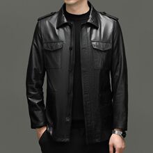 牛皮皮衣男士真皮海宁机车服立领皮夹克短款牛蜡皮外套潮