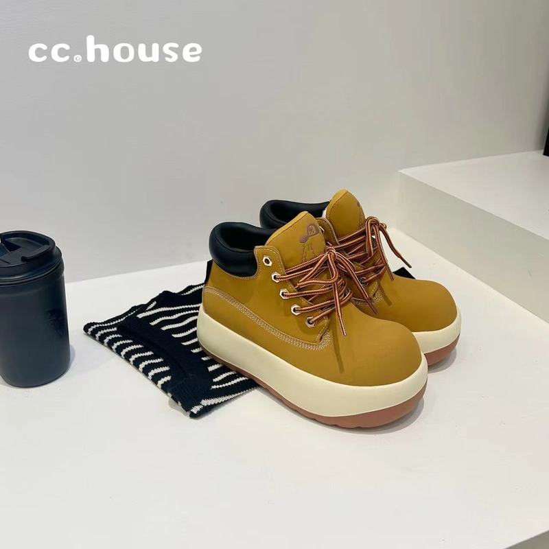 2025秋新作マーティンブーツ女性用、かわいくてかわいい、万能ショートブーツ、厚底、高さアップ、色擦り、ダメージ加工、女性用ラベンダーブーツ|undefined