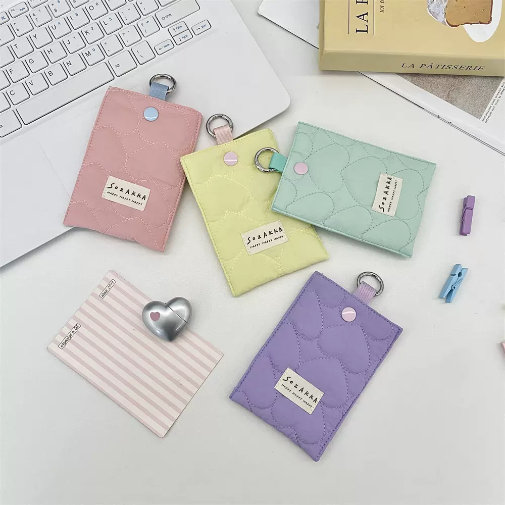 58201 绗缝爱心卡包女小巧大容量卡片包学生卡套钱包银行卡证件袋