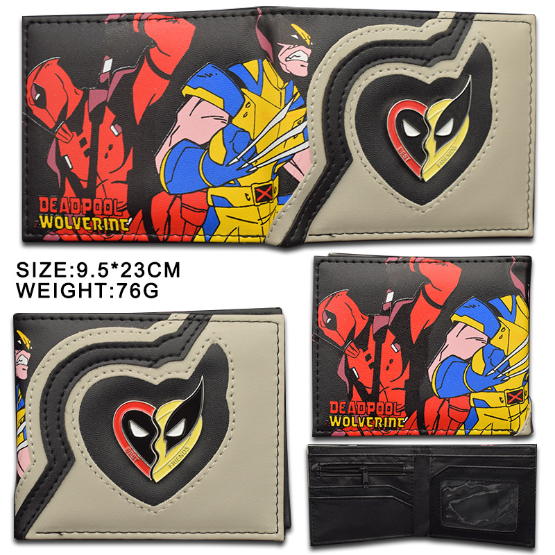 Superhéroes Deadpool Wolverine bolso de metal logo corto bolso de hombres y mujeres bolso de cambio de los Vengadores