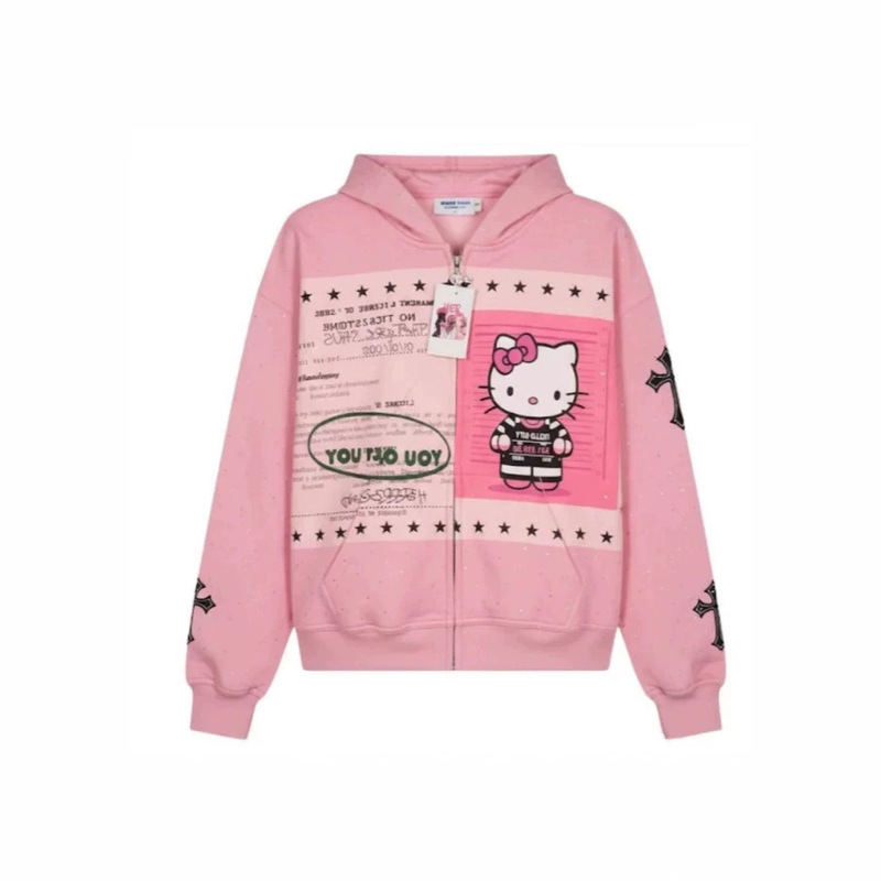 2025 New Spring and Autumn Cross-Border Hello Kitty Cartoon Cat Ear Hooded Sweatshirt for Men 3D Printed Hoodie Trendy