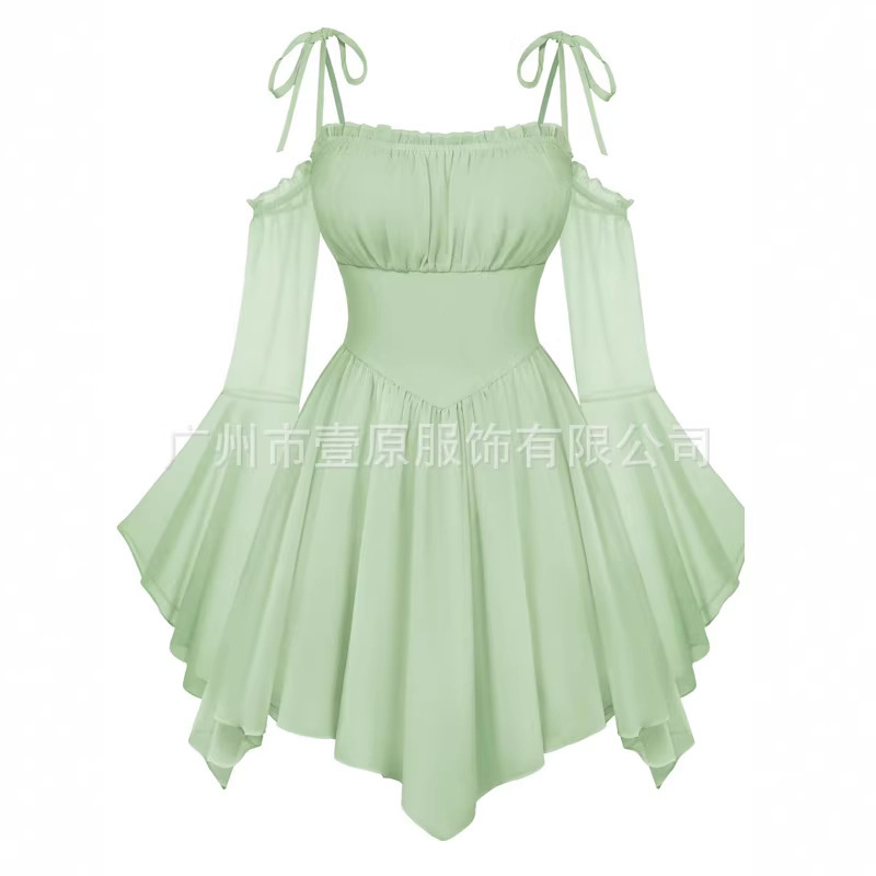 Wind Fairy 2026 Amazon's New Lace-Up Tube Top Corset Dress Off-Shoulder Long-Sleeved Solid Color Asymmetrical Skirt