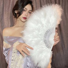 羽毛扇子旗袍舞蹈鹅毛毛绒jk汉服拍照道具漂亮的中国风黑白色折扇