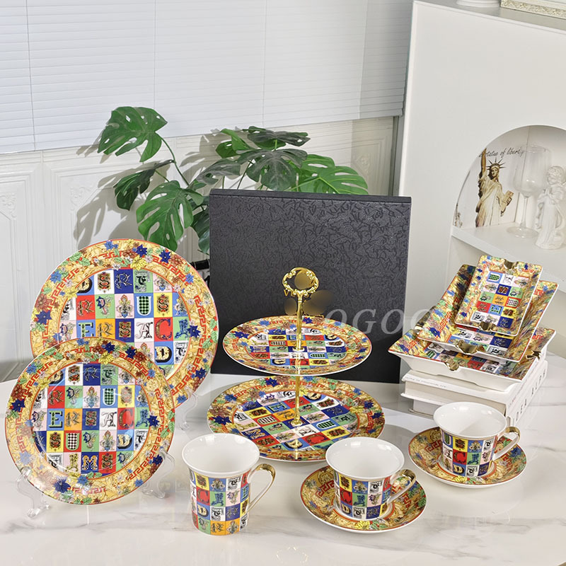 Ogfan's Baroque Letter Series Western Dinner Plate Mug Ashtray Home Coffee Cup and Saucer Gift Box