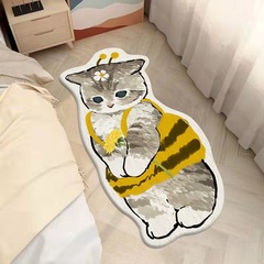 漫画の猫の寝室のベッドサイドブランケット、模造カシミヤの特殊形状カーペット、リビングルームの子供用ぬいぐるみフットマット、かわいい滑り止めフロアマット