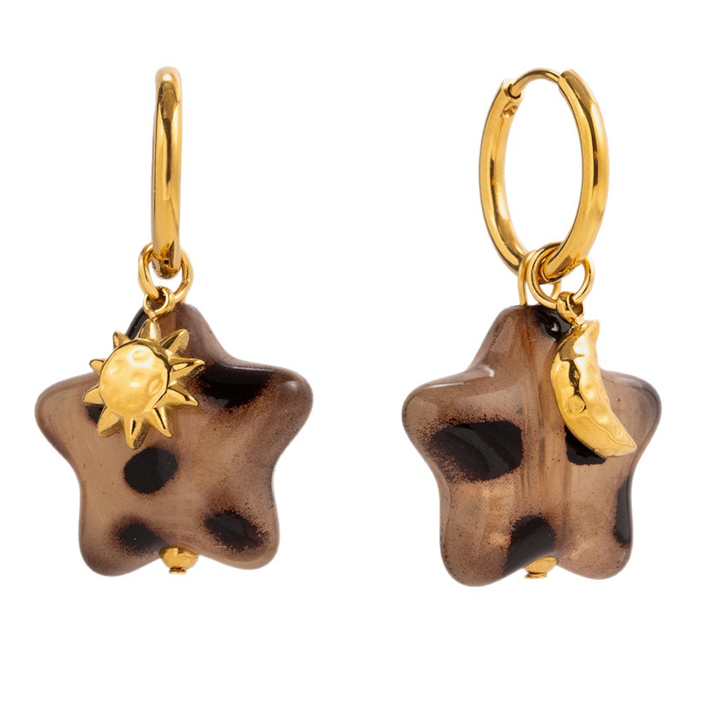 Wanxing pendientes retro 18K oro acero inoxidable leopardo acrílico estrella luna colgante sol pendientes mujeres
