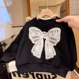 女童卫衣加绒蝴蝶结上衣女孩秋冬款2025新款洋气儿童装打底衫秋装