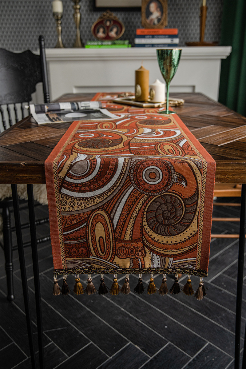 American Retro Jacquard Table Runner With Tassels Ethnic Style_voghion.com