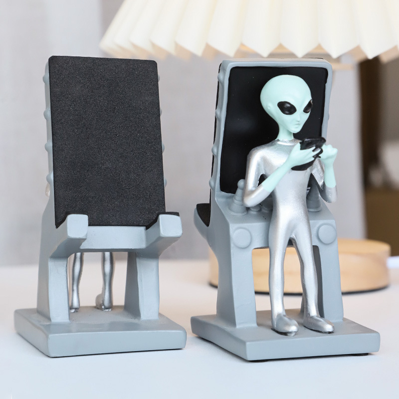 Cross-Border Resin Funny Alien Statue Alien Phone Holder Phone Stand Tablet Stand Figure Ornament Accessory