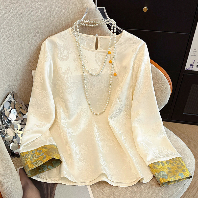 High-Quality Age-Reducing Middle-Aged Women's New Chinese Jacquard Shirt Autumn and Winter Inner Layer Chinese Style Disc Button Silk Top