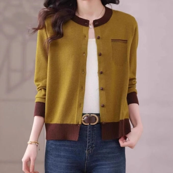 2025 Spring New Knitted Cardigan Women's Outer Top Fashionable Round Neck Sweater Women's Jacket Spring & Fall