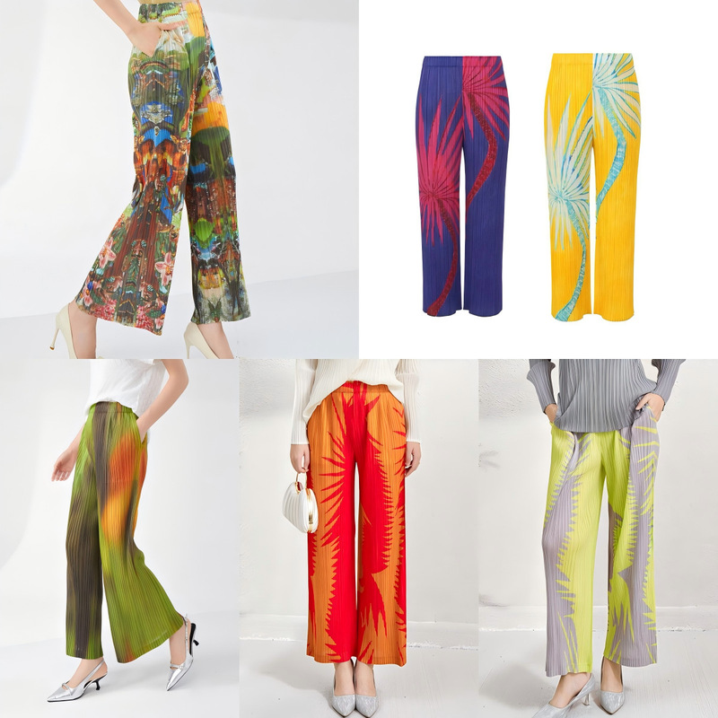 Miyake Casual Pants Summer Women 2026 New Printed Design Niche Drape Versatile Pleated Straight Pants