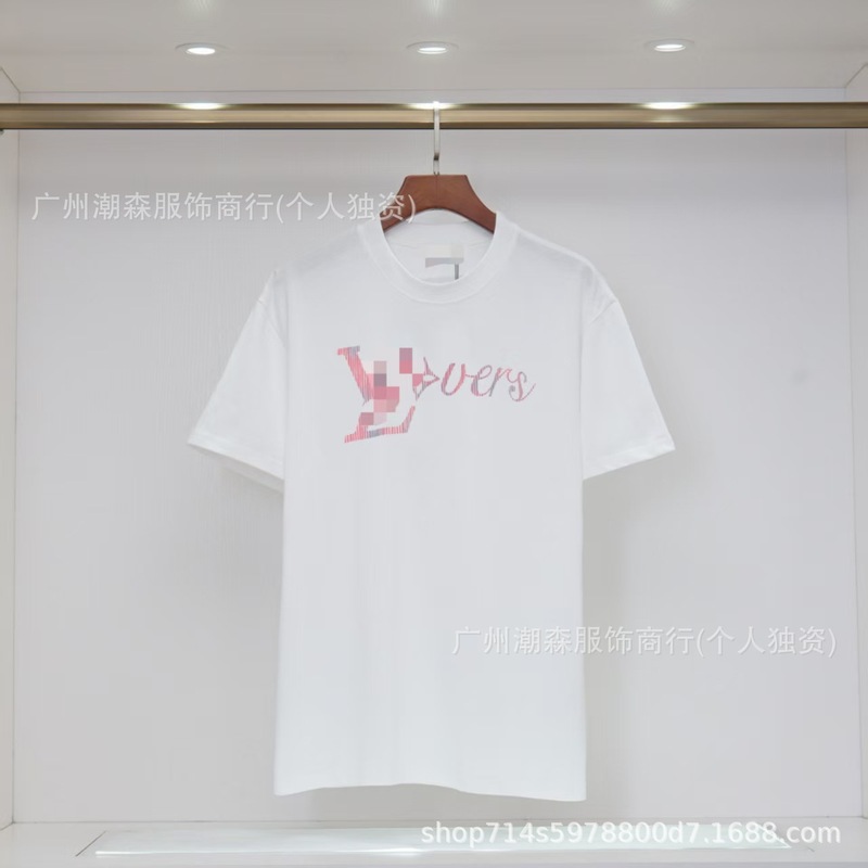 现货跨境奢潮驴家高品质L满印字母短袖外贸经典款圆领男女宽松T恤|undefined