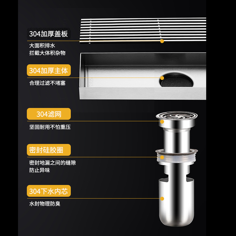 304 stainless steel thickened long floor drain project large…