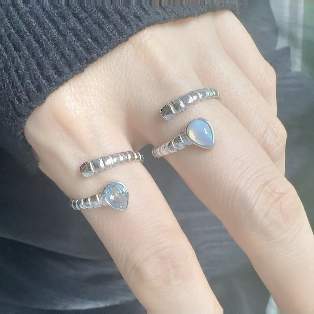 3g Weight Open Rings Classification Adjustable Ring Size 1 Piece Quantity Daily, Street Occasion 925 Sterling Silver, natural stone, Crystal Material Geometric Pattern All Seasons Season Women's Gender Simple Style, Classic Style Style 925 Sterling Silver Natural Stone Crystal Geometric Open Rings 2
