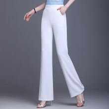 夏高腰气质通勤直筒长裤跨境文艺范麻纱薄款微喇型直批女裤显腿长