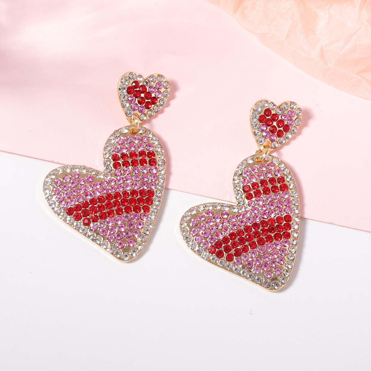 Zircon Inlay Material 1 Pair Lady Heart Shape Zinc Alloy Zircon Drop Earrings