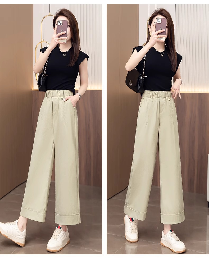 Quần ống rộng nữ cạp cao dáng suông, kiểu hoa bào eo, phong cách thời trang mới — Màu trà sữa chi tiết 29