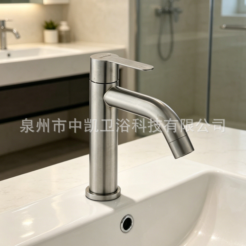 Nan'an Sanitary Ware Factory Directly Sells Brushed Vertical Stainless Steel Basin Faucets with Quality Assurance and Affordable Prices