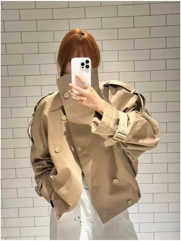 25SSYB开/AC 产线公开全网正确版斜纹立领格纹拼接内衬短款风衣|undefined