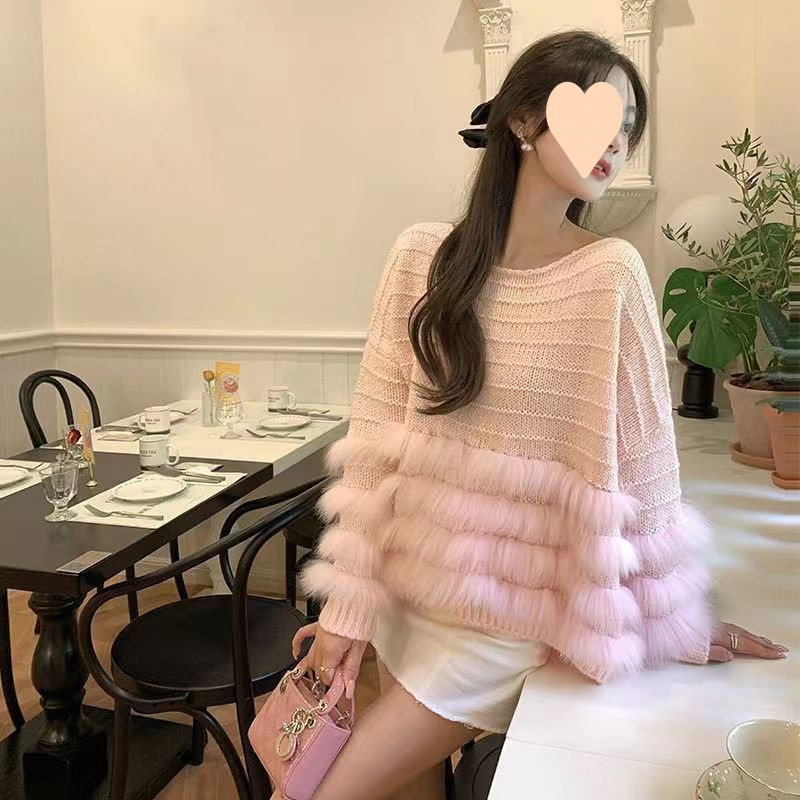 流蘇毛毛套頭針織毛衣女秋裝新款春設計感小眾洋氣小香風針織衫