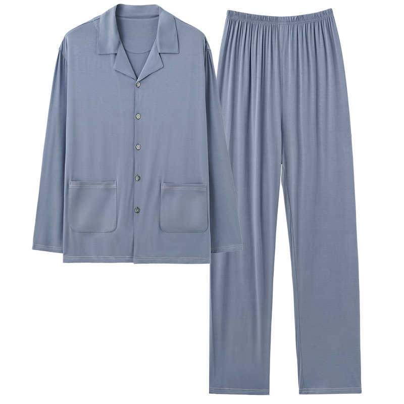 (2개) 잠옷 봄과 가을 중년 및 노인 잠옷 가디건 라펠 남성 노인 잠옷 느슨한 단색 가정복 야마