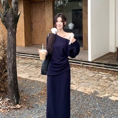 韩版秋冬小众蕾丝绑带叠穿穿搭套装简约直筒高腰中长款半裙两件套