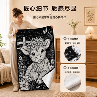 跨境法兰绒羊羔绒定制画画毛毯客厅沙发床上加厚盖毯儿童空调被