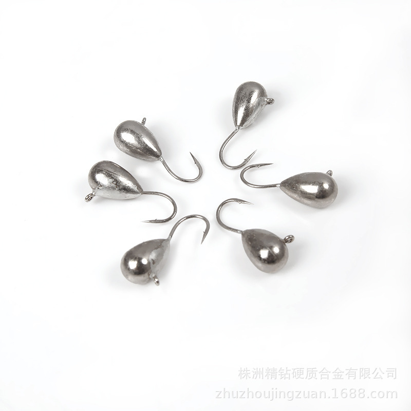 本色97钨水滴冰钓大量现货可发Tungsten ice jig冰钓本体带钩批发