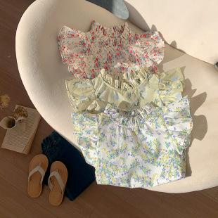2024 Summer Children's Home Clothes Korean Children's Pajamas Set Thin Floral Baby Summer Set Short Sleeve