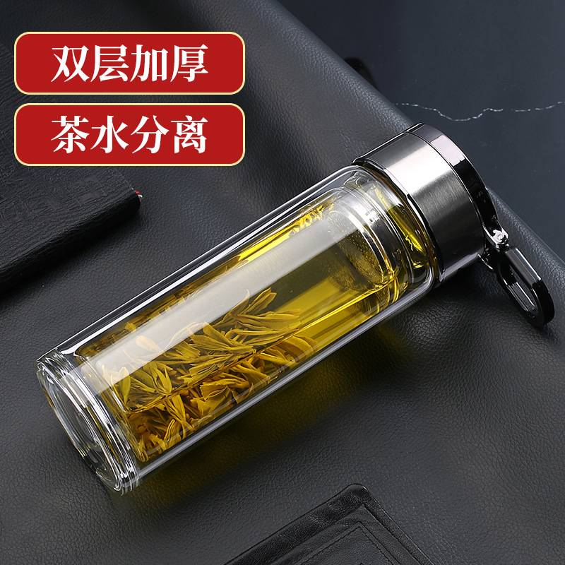 高硼硅玻璃水杯便攜透明茶水分離杯泡茶杯機械旋轉玻璃水杯批發