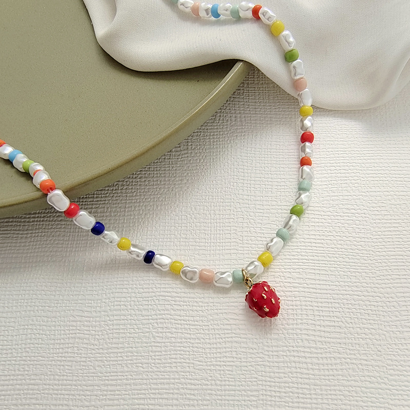 Bohemian Fruit Imitation Pearl Alloy Resin Enamel Necklace display picture 2