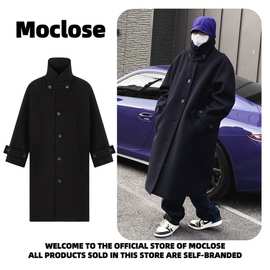 Moclose 时尚户外秋冬保暖复古休闲过膝风衣毛呢男女宽松大衣外套