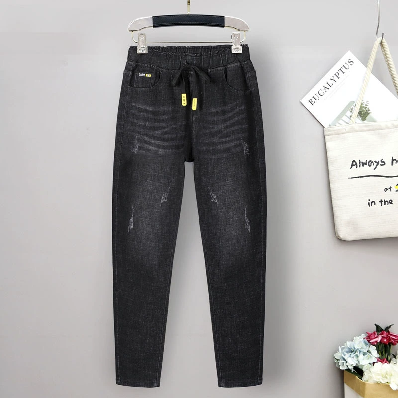 230 Джин стрейч джинсы женские очень толстые плюс большие толстые девушки Гарем Брюки в западном стиле для похудения Толстая мать широкие брюки