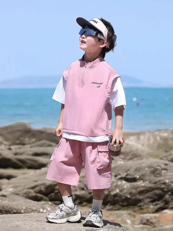 男の子スーツ 2025 新作夏韓国風ハンサムでスタイリッシュな子供半袖作業服男の子夏薄手スタイル|undefined