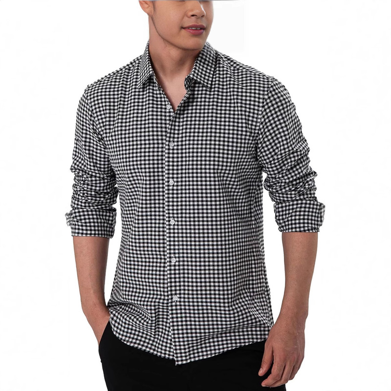 Manwan Walk Men's Plaid Button Shirt Regular Fit Long Sleeve Casual Business Shirt