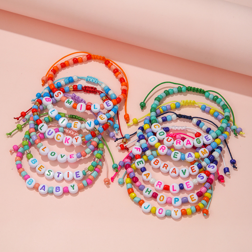 Sweet Letter Arylic Glass Handmade Kidu0027S Bracelets 1 Set