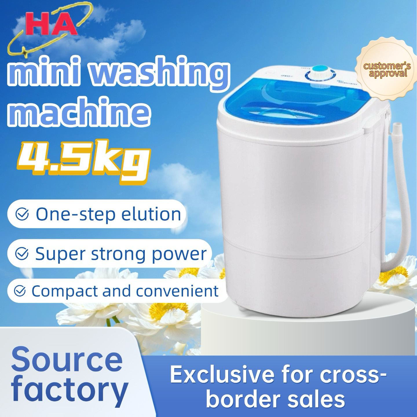 Single-Tub Mini Washing Machine for Home Use, Small Washing Machine for Rental Apartments and Dormitories, Baby and Children's Washing and Drying, Manufacturer Wholesale