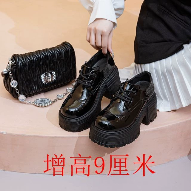 Маленькие ретро красивые женские кожаные туфли британского стиля Lefu на толстой подошве 9 см толстые туфли на каблуках увеличены