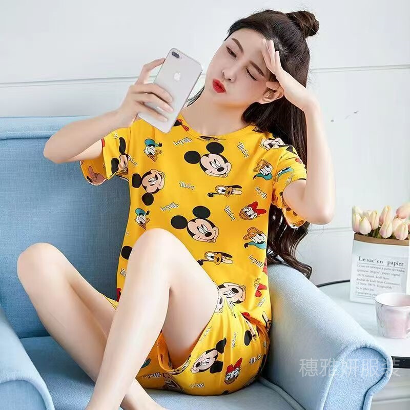 外贸pajamas跨境工厂直销短袖睡衣家居服女夏家居服卡通短裤套装|undefined