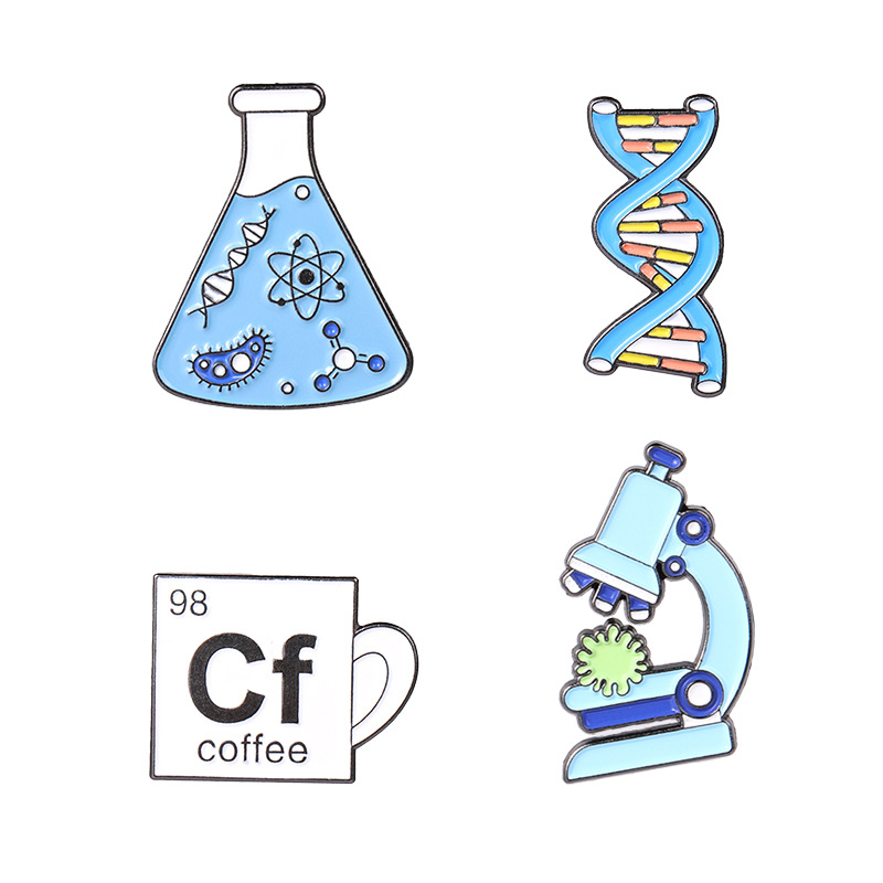 European And American New Chemical Biological Alloy Brooch Creative Cartoon Microscope Cf Cup Dna Modeling Paint Badge display picture 15