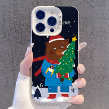 圣诞小熊适用苹果16手机壳iPhone15Pro磨砂13max硬壳14彩银IMD新