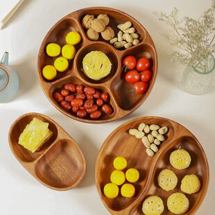 Solid wood round dried fruit snack children's snack fruit plate South American walnut fruit plate salad bowl acacia wood tray