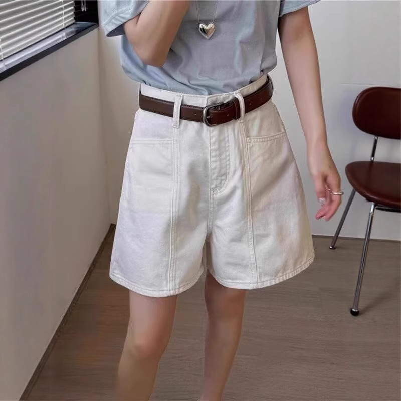 Summer New Solid Color Versatile Casual Denim Shorts for Women, High-Waisted, Slimming, Stylish, Loose, Trendy A-Line Hot Pants