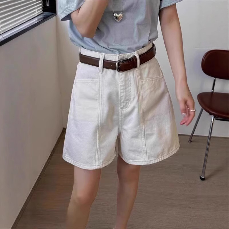 Summer New Solid Color Versatile Casual Denim Shorts for Women, High-Waisted, Slimming, Stylish, Loose, Trendy A-Line Hot Pants