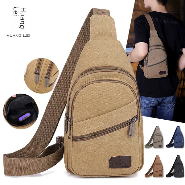 【】Multi-Layered Multi-Pocket Large-Capacity Men's Chest Bag, Canvas, Wear-Resistant, Cross-Body Chest Bag, Lightweight Crossbody Bag