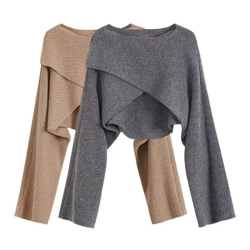 2025日韩新款不规则针织毛衣秋冬设计感小众交叉针织衫大码女装