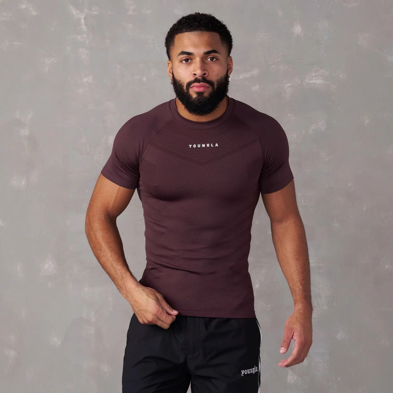 Youngla Men's T-Shirt Sports Fitness Quick-Drying Breathable Stretch Fitness Clothes Jogger Outdoor Running Basketball Clothes