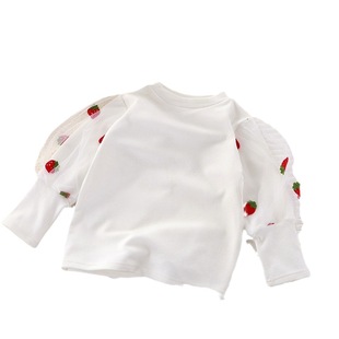 Girls' velvet puff sleeve bottoming shirt autumn and winter children's solid color all-match round neck single top baby girls' long sleeve T-shirt